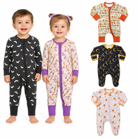 Pyjama grenouillère bébé Halloween 2026 en bambou avec fermeture éclair latérale, imprimé citrouille et fantôme, barboteuse à pieds avec poignets mitaines pour nouveau-né