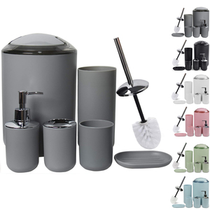 Juego de Accesorios de Baño Modernos de 6 Piezas al por Mayor, Bote de <span class=keywords><strong>Basura</strong></span>, Escobilla para Inodoro, Bandeja, Dispensador de Jabón, Conjunto de Decoración para Baño de Hotel - Product Image 1