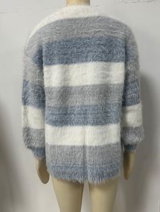 <span class=keywords><strong>Cardigan</strong></span> lavorato a maglia a righe stile casual da donna, maglione ampio a maniche lunghe in finta pelliccia di visone - Product Image 5