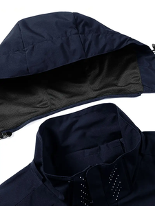 Dropshipping coupe-vent d'extérieur solide et léger pour hommes, veste à capuche zippée à manches longues pour hommes avec poches zippées pour le sport - Product Image 3