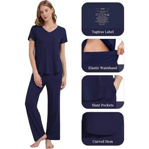 ชุดนอนผ้าวิสโคสผสมใยไผ่สำหรับผู้หญิง แขนสั้น กางเกงขายาว เนื้อผ้านุ่มเย็นสบาย ไซส์ S-XXL ขายส่ง - Product Image 2
