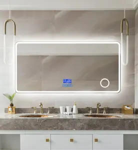 Новый дизайн, умное светодиодное зеркало для ванной комнаты с радио и часами, умное зеркало