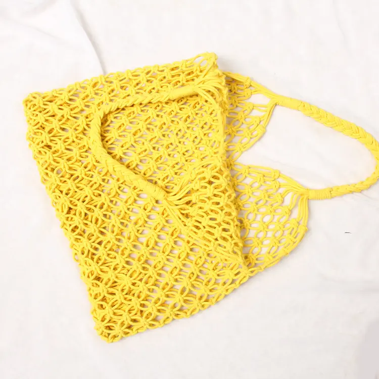 Ins Style Beach Bag Women's Summer Hollow Mesh Woven Bag Straw Bag Holiday Handmade Cotton Rope Large Mesh Handbags