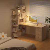 Bureau d'ordinateur moderne en forme de L avec étagère et tiroirs, bureau d'angle en MDF avec étagères de rangement pour le mobilier de bureau à domicile