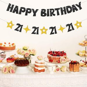 Pancarta Negra y Dorada de Feliz Cumpleaños Número 21 - Decoraciones de Cumpleaños Número 21 para Él y Ella, Decoración Brillante de Cumpleaños Número 21 para Niños, Niñas, Hombres y Mujeres - Product Image 4