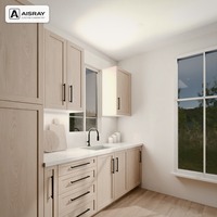 Meuble de cuisine avec portes en PVC thermoformé, design de rangement personnalisé style Shaker, idéal pour projets d'appartements et avec rangement par tiroirs