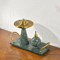 Ensemble de brûleurs d'encens en marbre vert de luxe, brûleur de Bakhoor, brûleur de Mubkhar, brûleur d'Oud avec plateau pour le Ramadan, l'Aïd, la décoration de la maison arabe