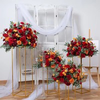Colonnes de cristal de rose de mariage en soie faites à la main modernes, centre de table de haute qualité, arrangement floral de table, 60x40x60cm