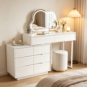 Coiffeuse blanche moderne avec miroir LED Cloud et tiroirs pour chambre à coucher - Product Image 2