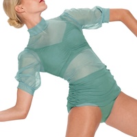 Robe de danse lyrique élégante MiDee avec manches bouffantes courtes et jupe plissée, comprend un soutien-gorge et des culottes pour les spectacles sur scène