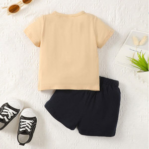 Custom Letter Printed Short Sleeve Summer Luxury Bulk Wholesale <strong>Boys</strong> Kids <strong>Clothing</strong> for 2-12 Two Piece Matching T-shirt Set - Product Image 2