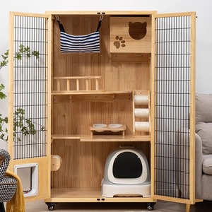 <b>Cat</b> Villa Solid Wood <b>Cat</b> Cage Extra Large Indoor Multifunctional Pet Home Three Four Layer With Litter <b>Box</b> And Hammock - Product Image 2