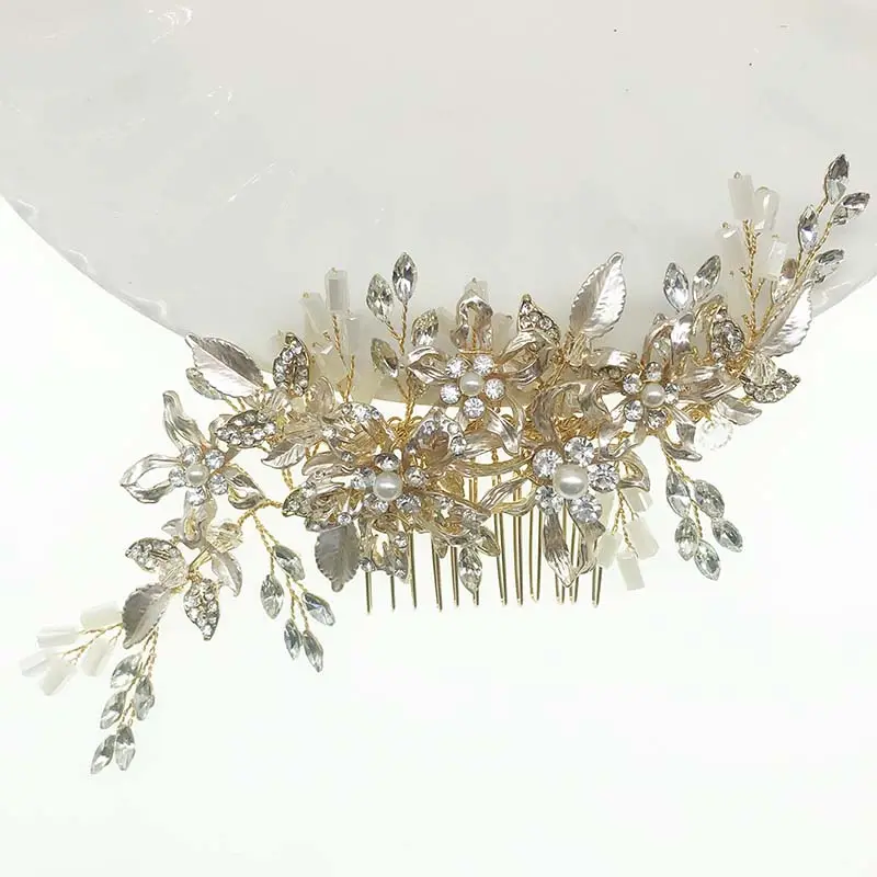 Shss3003 pente de strass, acessório de cabelo novo, feito à mão, romântico, para noiva, floral, para mulheres, para casamento