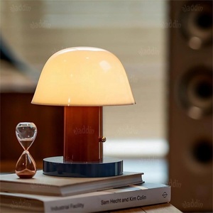 Lampe de table <span class=keywords><strong>champignon</strong></span> de designer danois, rechargeable, sans fil, tactile, style nordique rétro, pour chambre à coucher, abat-jour <span class=keywords><strong>blanc</strong></span>, luxe léger - Product Image 1