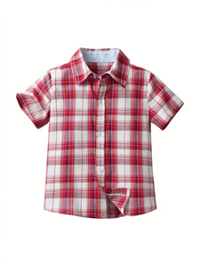 <span class=keywords><strong>Chemise</strong></span> à manches courtes pour garçon, tendance, imprimé à <span class=keywords><strong>carreaux</strong></span>, nouvelle collection, haut polyvalent - Product Image 2