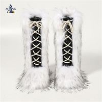 Bottines mi-mollet en fausse fourrure Y2K pour femmes, à lacets croisés, en fourrure moelleuse, bottes d'hiver pour la neige