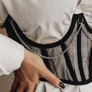 Corset Punk avec chaîne noire pour centre commercial, <span class=keywords><strong>Goth</strong></span>, Corsets taille haute, Vintage, maille transparente, façonnant la taille, Cummerbunds, Harajuku - Product Image 3