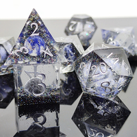 Jeu de dés en résine acrylique à bords vifs, écologique, transparent, avec feuille irisée à l'intérieur, polyédrique, 7 pièces, pour DND RPG et jeux de table