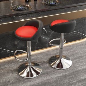 <b>Bar</b> <b>Stools</b> <b>Adjustable</b> Height Swivel Stainless Steel Frame Modern <b>Bar</b> Chair Red Black Seat - Product Image 2