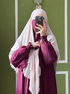 批发开斋节平原祈祷围巾穆斯林妇女头巾雪纺2层长面纱新款时尚纯色头巾披肩Khimar - Product Image 3
