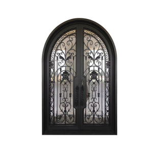 Puertas de Acero Arqueadas de Lujo Personalizadas <span class=keywords><strong>2023</strong></span>, Diseño de Puerta de Hierro Forjado Chino con Vidrio Artesanal para Villa - Product Image 4