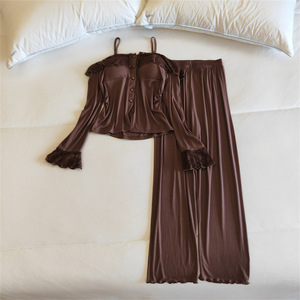 Pyjama long à manches longues pour femme, coupe ample, sexy, respirant, séchage rapide, avec coussinets de poitrine intégrés – Nouvelle collection Printemps-Été-Automne – Vente Flash - Product Image 5