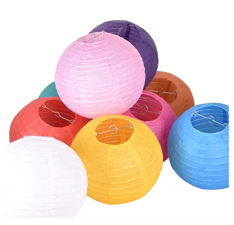 Festive New Year decorations colored folded paper lanterns Festive party decorations round ball hanging paper lights