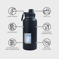 Bouteille d'eau isotherme classique portable à double paroi en acier inoxydable à large ouverture