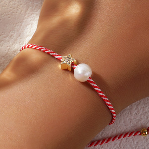 A2130 Süßwasser perlen perlen armband im böhmischen Stil mit CZ <span class=keywords><strong>Crystal</strong></span> Pave Star Charm <span class=keywords><strong>Red</strong></span> String Cord Schmuck für Geschenke - Product Image 2