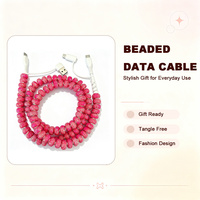 Câble de chargeur de téléphone de type C avec perles brillantes rose vif créatives 4 en 1