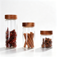 Bocaux de conservation en verre borosilicate avec couvercles en bois d'acacia, récipients de cuisine hermétiques pour café, thé, épices 100-2000 ml - Personnalisables