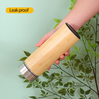 Botella de Agua Aislada al Vacío de Acero Inoxidable y Bambú, Personalizada, para Café, Té, Regalo Empresarial
