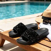 Chaussons souples personnalisés à enfiler pour femmes, ornements scintillants à paillettes, sandales plates pour fêtes et événements, vente en gros