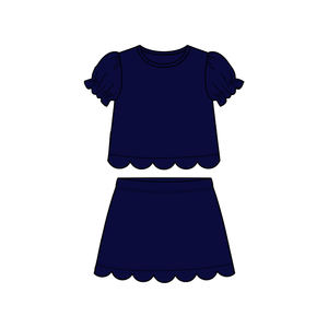 Robe d'été respirante à manches courtes et imprimé uni bleu marine pour bébé fille GSD3934, longueur genou, vente en gros de vêtements - Product Image 1