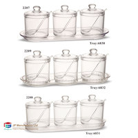 Ensemble de condiments en plastique Ensemble de pots à sauce Ensemble de bocaux en polycarbonate avec couvercles et cuillère 3pcs avec plateau