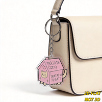Porte-clés en acrylique Rose Chat Maison, avec citation espagnole 'Tratate Como Tratas a Tu Gati', breloque pour clés et sacs, accessoire unique et fantaisiste