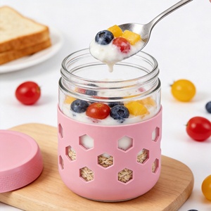 Frascos de Vidrio de 16 oz para Avena Nocturna con Tapas Herméticas y Fundas de Silicona, Recipientes Herméticos para Almacenamiento de Alimentos para Yogur y Cereal - Product Image 2