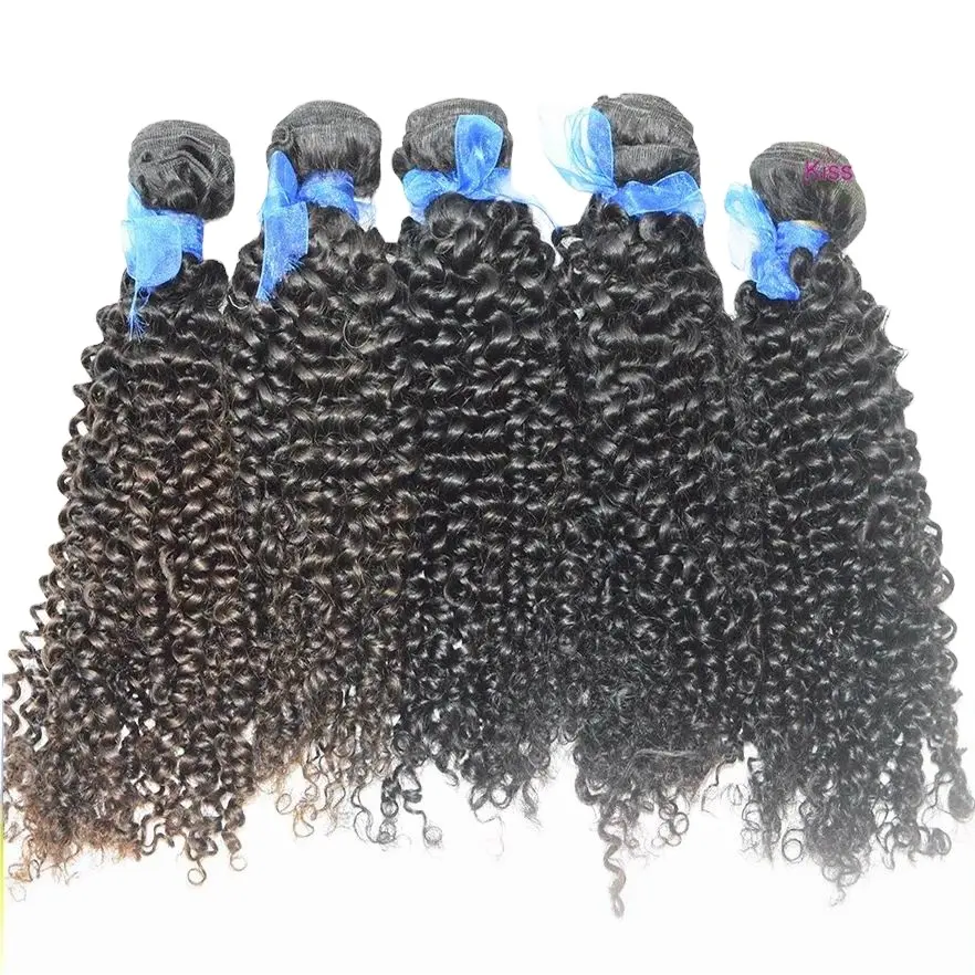 Rambut India Afro ketat keriting keriting menjahit dalam jalinan kutikula mentah tunggal gelombang alami # 1B