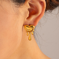 Boucles d'oreilles en acier inoxydable plaqué or 18 carats, finition polie, en forme de cœur irrégulier effet métal liquide, pour femme