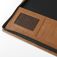 Carpeta de Cuero Suave con Cremallera y Diseño de Madera Natural para Documentos de Viaje, Tamaño A4