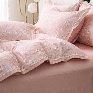 Parure de lit en coton brossé Duoximeimiankang, 4 pièces, style princesse rose, respirante, pour l'automne et l'hiver - Product Image 3