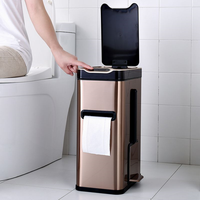 Mini poubelle de style européen Poubelle de bureau Technologie de capteur Poubelle de toilette intérieure en acier inoxydable Poubelle de toilette Brosse Poubelle