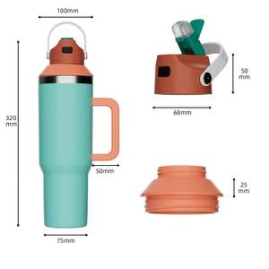 Bouteille d'eau isotherme en acier inoxydable à double paroi avec couvercle et paille, 40 oz, personnalisable avec logo, compatible porte-gobelet de voiture - Product Image 2