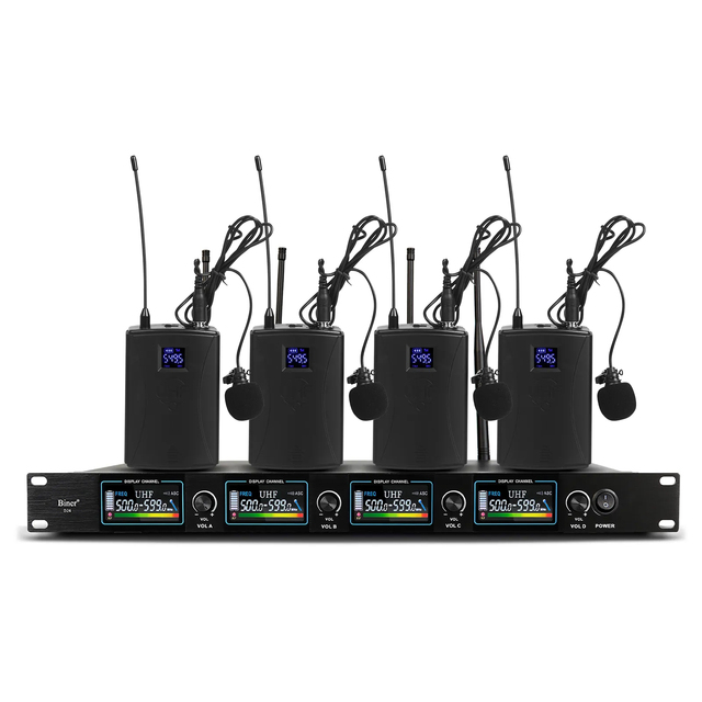 OEM D24 Professional Wireless Mic 4 Channel Conference Lapel Microphone System for Teaching