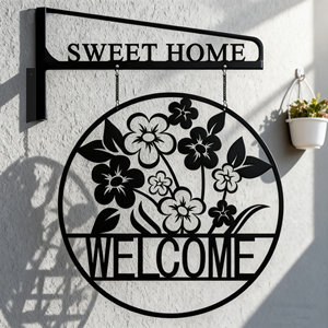 Custom 20 Gauge appesa staffa 'benvenuto dolce casa' tradizionale metallo montaggio a parete segno taglio <span class=keywords><strong>Laser</strong></span> nero pittura tradizionale - Product Image 1