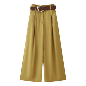 Pantalones de Moda Europea y Americana para Mujer 2026, Corte Regular, Pierna Ancha, Transpirables, Decoración Vintage con Cinturón, Otoño - Product Image 2
