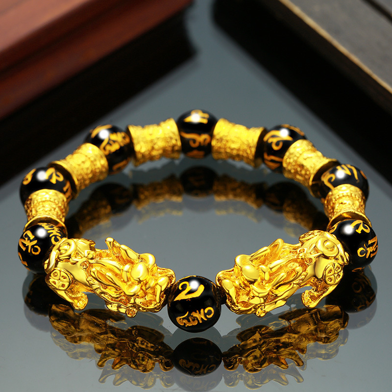 Bracciale Feng Shui Pi Xiu Portafortuna In Pietre Naturali 12mm, Con Collana E Borsa Ricchezza, Regalo Benedetto