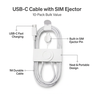 Cable de Carga USB-C con Herramienta Expulsora de Tarjeta SIM, Paquete de 10 - Product Image 3
