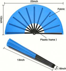 Éventail pliant noir décoratif de Kung Fu et Tai Chi chinois pour cadeaux de fête, avec poignée en plastique, grand éventail de Kung Fu, grand éventail à main sonore - Product Image 2
