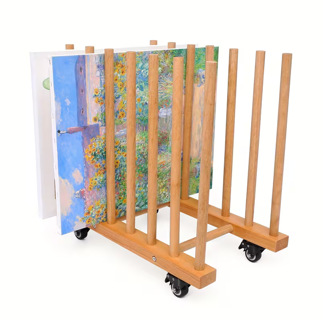 Mobile Canvas Storage Rack with Adjustable Slots for Art Studios Holds Canvas Boards & Framed Artwork Artist Easel Stand